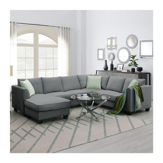 Aitere 112 Sectional Sofa with Ottoman L Shape Fabric Sofa